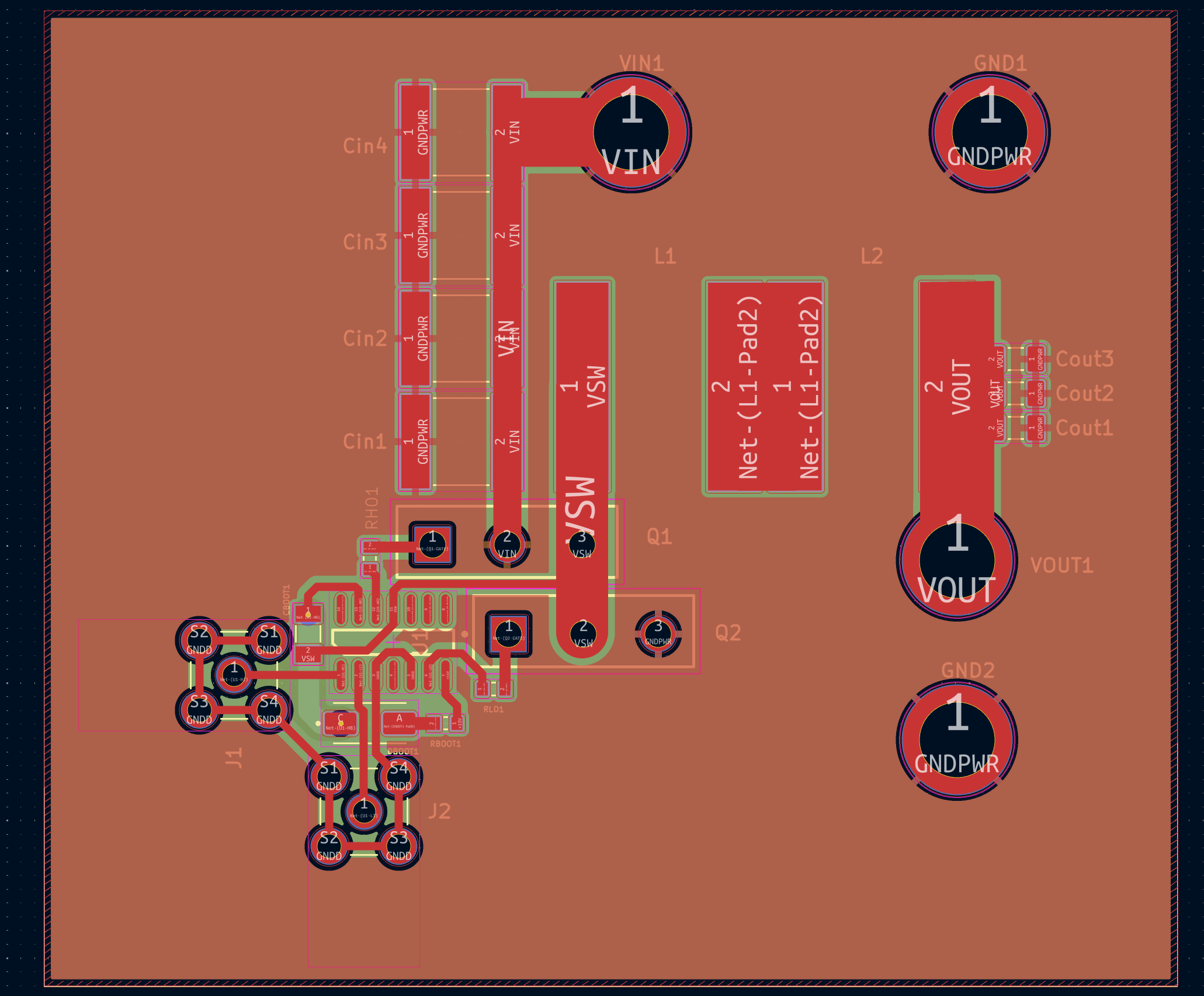Front copper layer showing switching and gate-drive routing